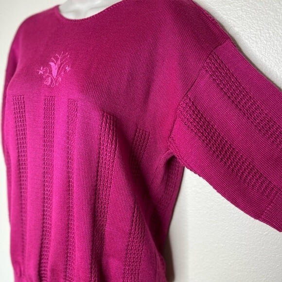Vintage Cricket Lane Short Sleeve Embroidered Sweater Berry Pink Women Large - Picture 3 of 11
